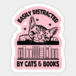 Easily Distracted Cats And Books Sticker